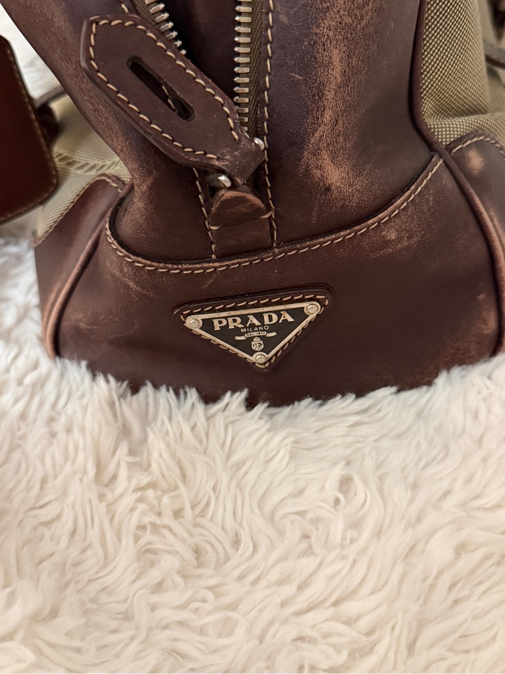 Prada Logo Jacquard Corda Brown Canvas Handbag - Picture 6 of 10